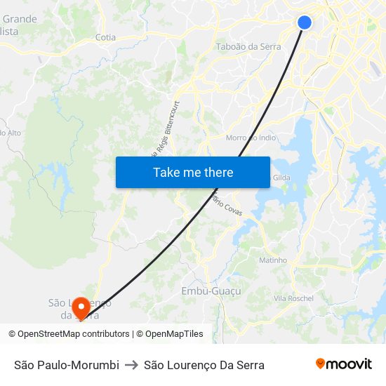 São Paulo-Morumbi to São Lourenço Da Serra map