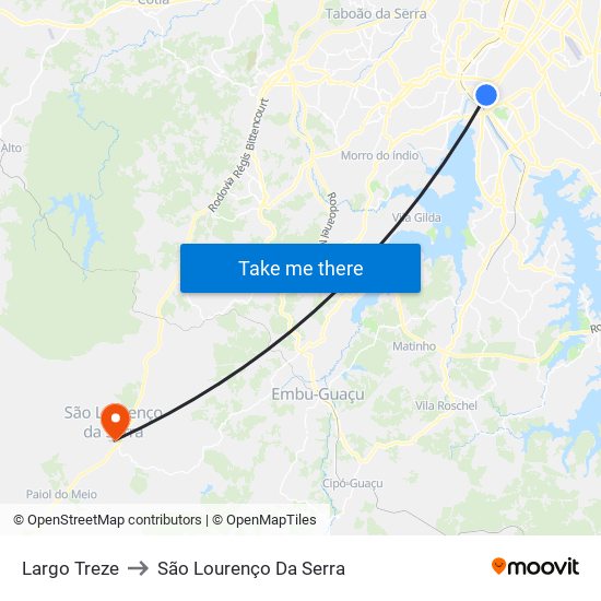 Largo Treze to São Lourenço Da Serra map