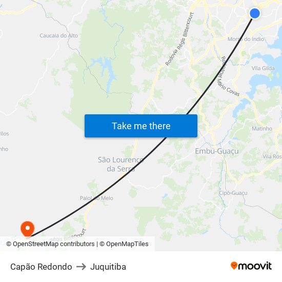 Capão Redondo to Juquitiba map