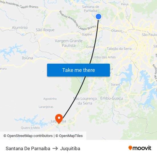 Santana De Parnaíba to Juquitiba map