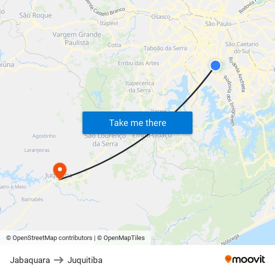 Jabaquara to Juquitiba map