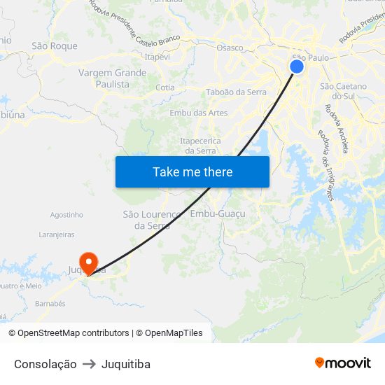 Consolação to Juquitiba map
