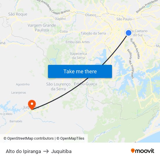 Alto do Ipiranga to Juquitiba map