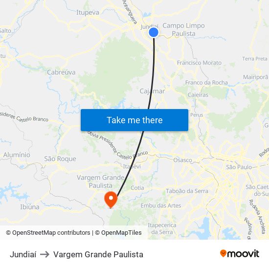 Jundiaí to Vargem Grande Paulista map