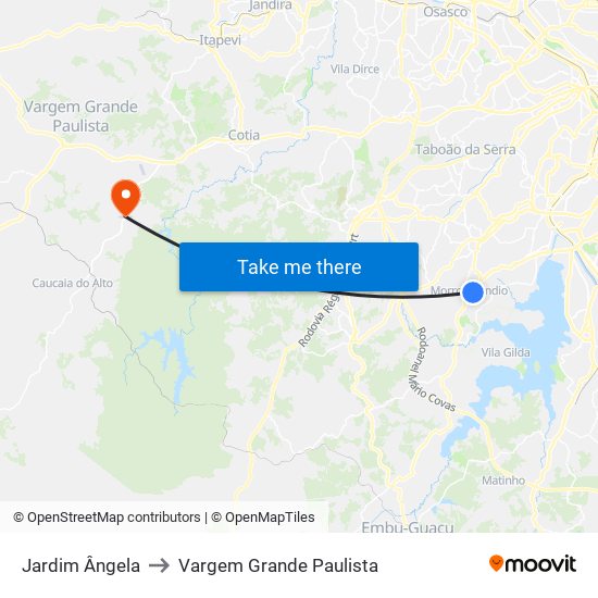 Jardim Ângela to Vargem Grande Paulista map