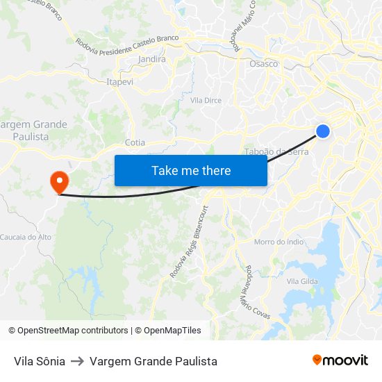 Vila Sônia to Vargem Grande Paulista map