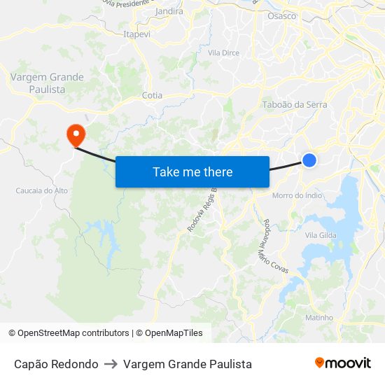 Capão Redondo to Vargem Grande Paulista map