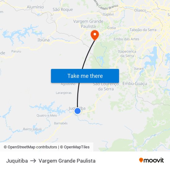 Juquitiba to Vargem Grande Paulista map