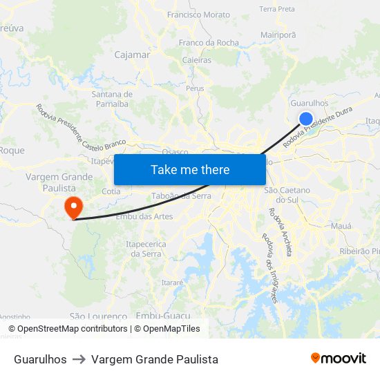 Guarulhos to Vargem Grande Paulista map