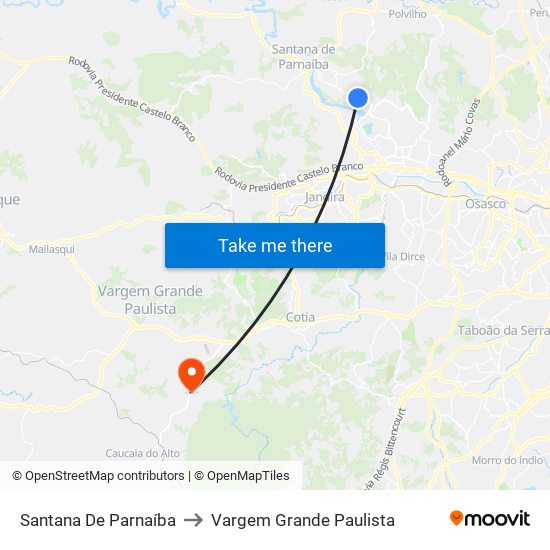 Santana De Parnaíba to Vargem Grande Paulista map