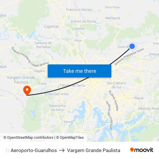 ✈️ Aeroporto-Guarulhos to Vargem Grande Paulista map