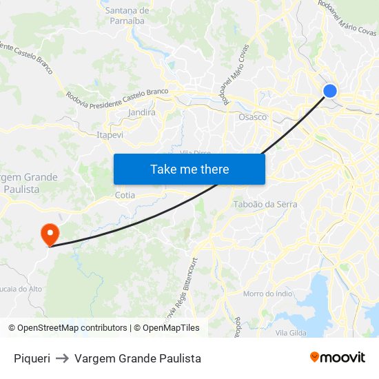 Piqueri to Vargem Grande Paulista map