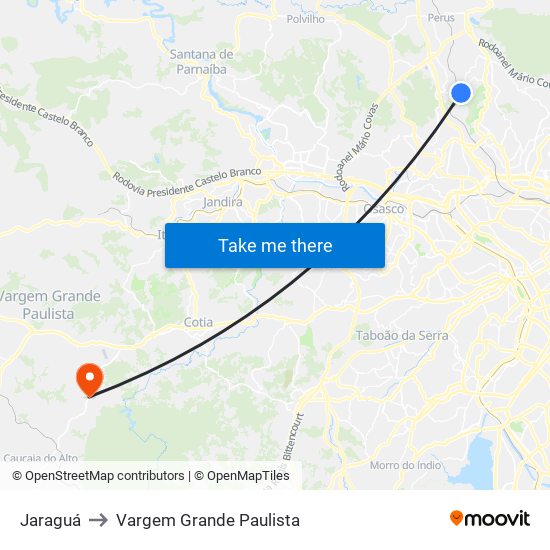 Jaraguá to Vargem Grande Paulista map