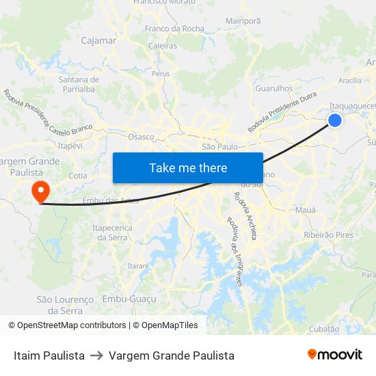Itaim Paulista to Vargem Grande Paulista map