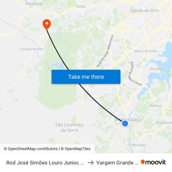 Rod José Simões Louro Junior, Km 45,1 Norte to Vargem Grande Paulista map