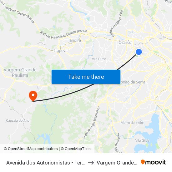 Avenida dos Autonomistas • Terminal Vila Yara to Vargem Grande Paulista map