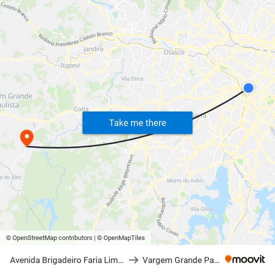 Avenida Brigadeiro Faria Lima 1775 to Vargem Grande Paulista map