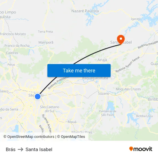 Brás to Santa Isabel map
