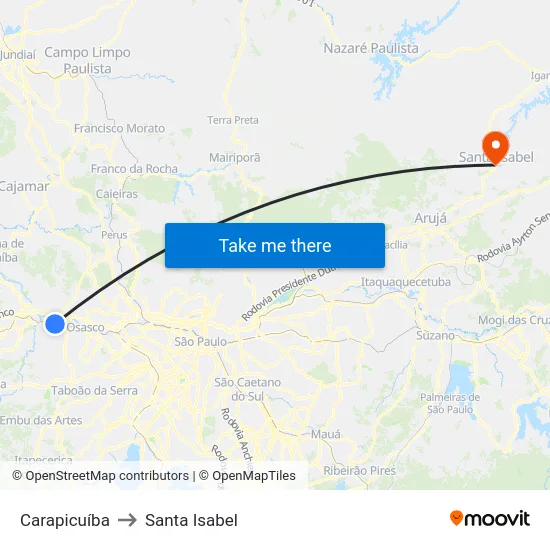 Carapicuíba to Santa Isabel map