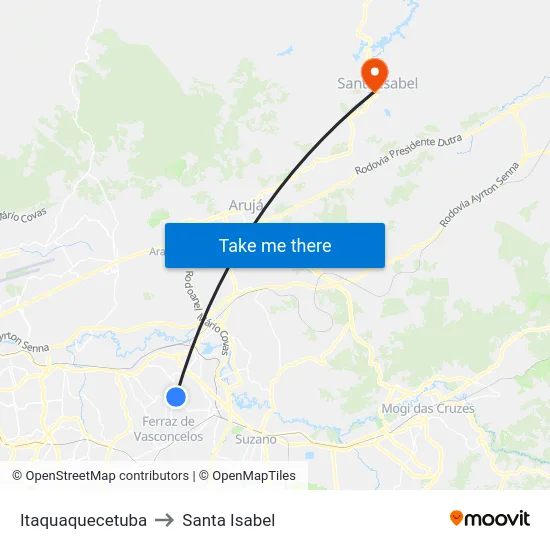 Itaquaquecetuba to Santa Isabel map
