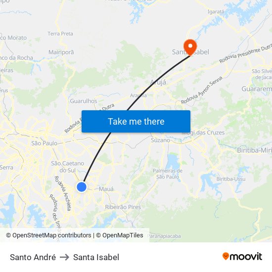 Santo André to Santa Isabel map