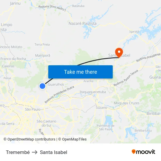 Tremembé to Santa Isabel map