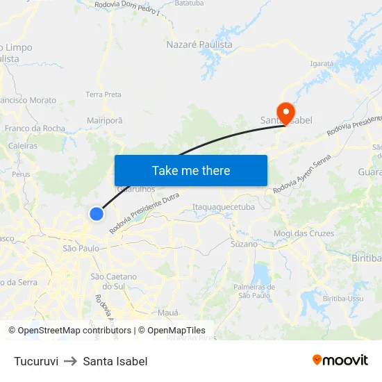 Tucuruvi to Santa Isabel map
