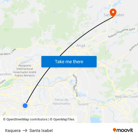 Itaquera to Santa Isabel map