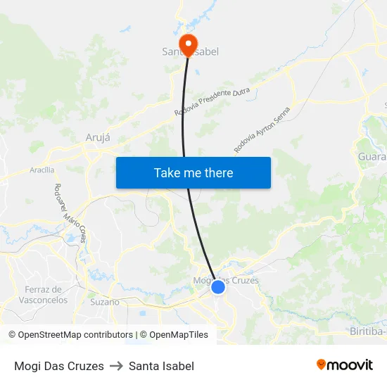 Mogi Das Cruzes to Santa Isabel map