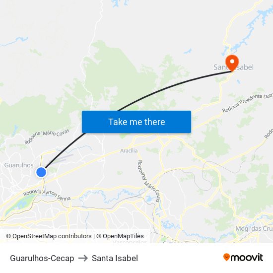 Guarulhos-Cecap to Santa Isabel map