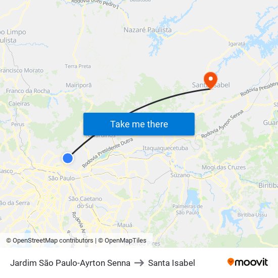 Jardim São Paulo-Ayrton Senna to Santa Isabel map