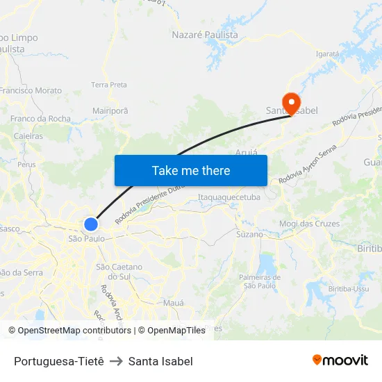 Portuguesa-Tietê to Santa Isabel map
