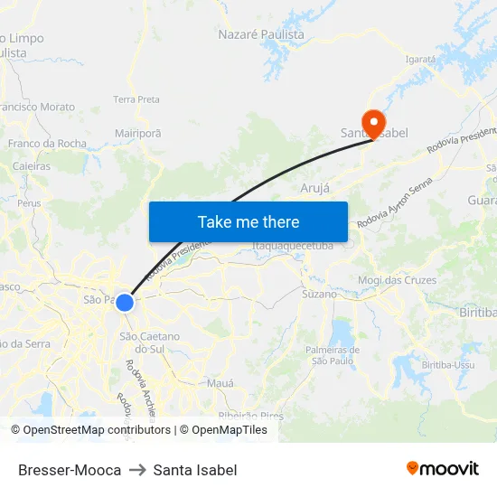 Bresser-Mooca to Santa Isabel map