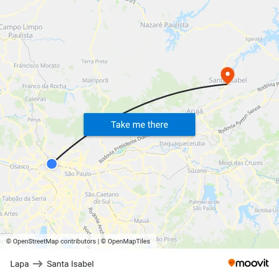 Lapa to Santa Isabel map