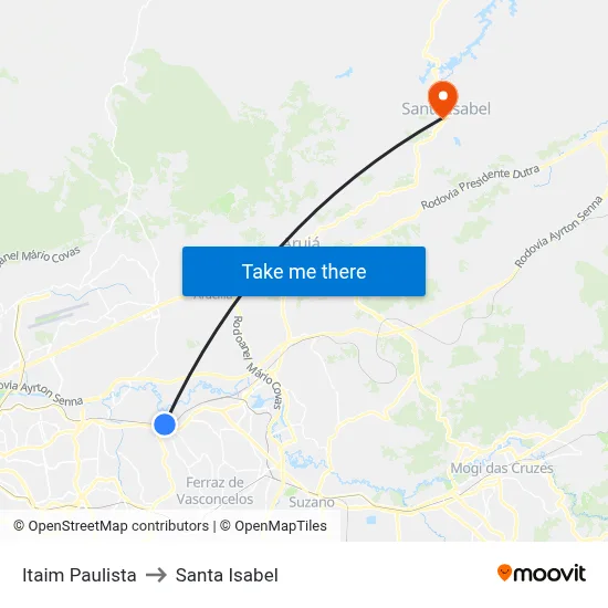 Itaim Paulista to Santa Isabel map