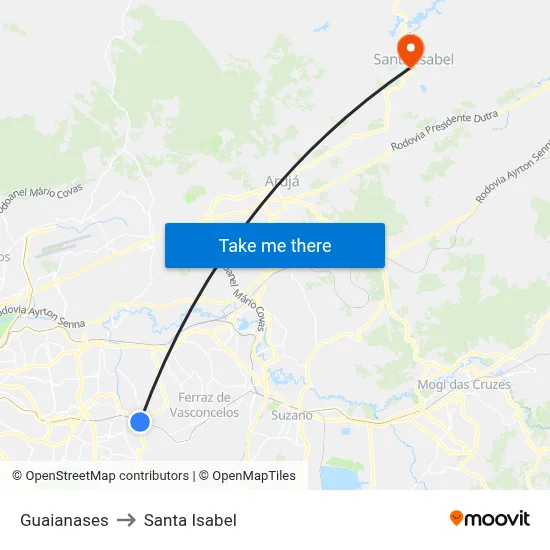 Guaianases to Santa Isabel map