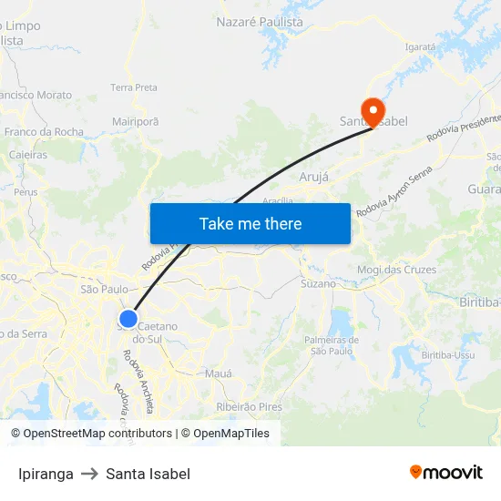 Ipiranga to Santa Isabel map