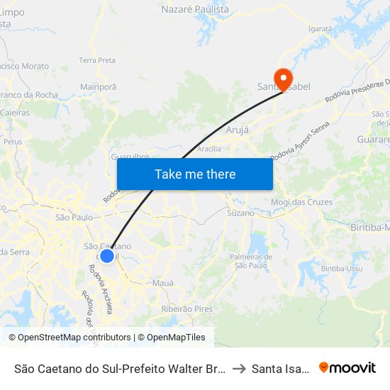 São Caetano do Sul-Prefeito Walter Braido to Santa Isabel map