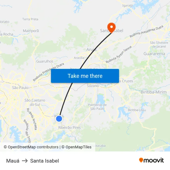 Mauá to Santa Isabel map