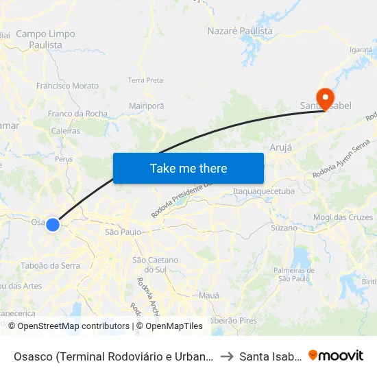 Osasco (Terminal Rodoviário e Urbano) to Santa Isabel map