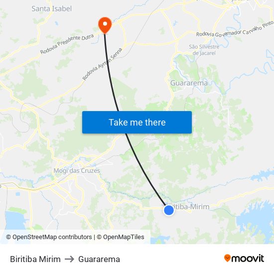 Biritiba Mirim to Guararema map