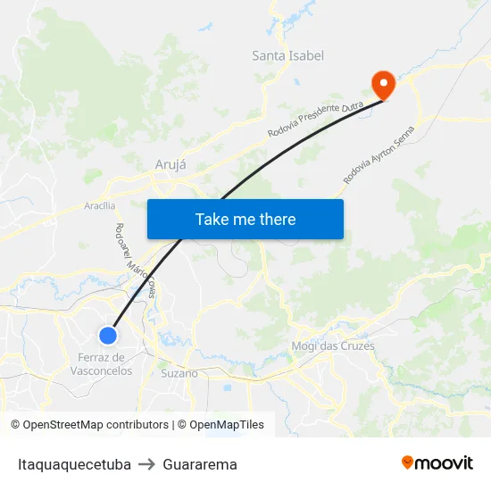 Itaquaquecetuba to Guararema map
