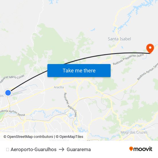 ✈️ Aeroporto-Guarulhos to Guararema map