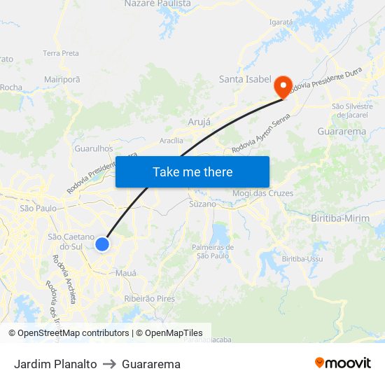 Jardim Planalto to Guararema map