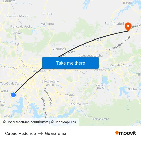 Capão Redondo to Guararema map