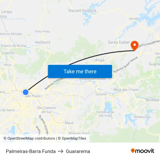 Palmeiras-Barra Funda to Guararema map