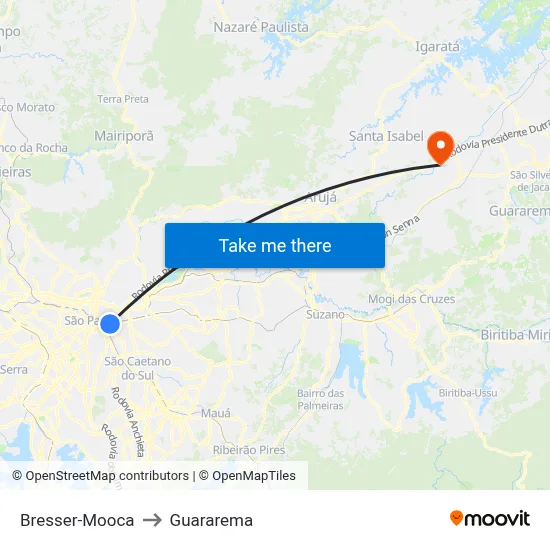 Bresser-Mooca to Guararema map