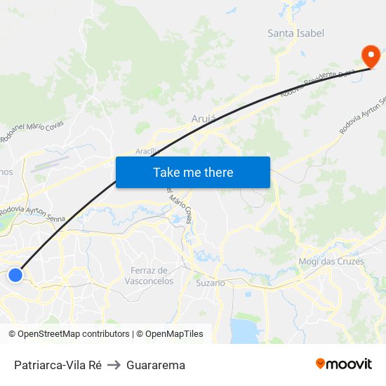 Patriarca-Vila Ré to Guararema map