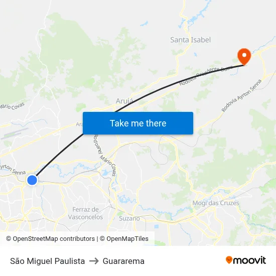 São Miguel Paulista to Guararema map
