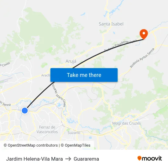 Jardim Helena-Vila Mara to Guararema map